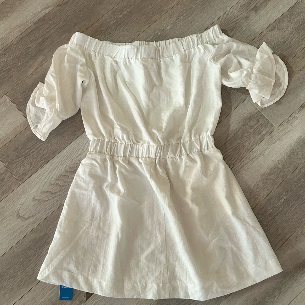 White Off-Shoulder Ruffled Trim Mini Dress - Picture 3 of 6